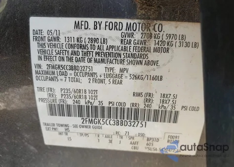 2011 Ford Flex Sel z USA, uszkodzony, nr VIN 2FMGK5CC3BBD32751